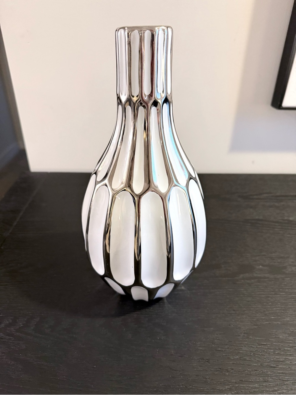 NEW Honeybloom White & Silver Katherine Ceramic Vase